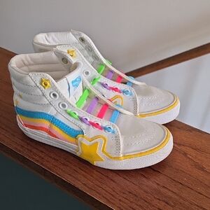 Kids 13Y Vans White Sneakers with Rainbow and Star Accents